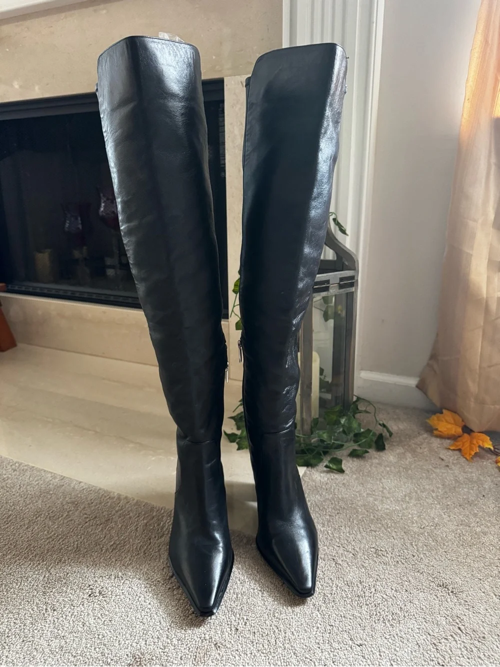 NEW Vince Camuto Demerri Black Knee-High Leather Block Heel Boots